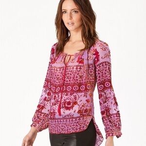 Hale Bob XS Pink Red Silk Beaded Velvet Burnout Boho Top
